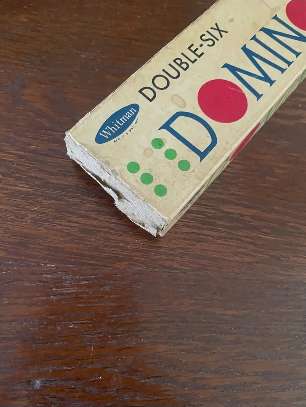 Whitman Double-Six Dominoes Box - Red, Blue, Green